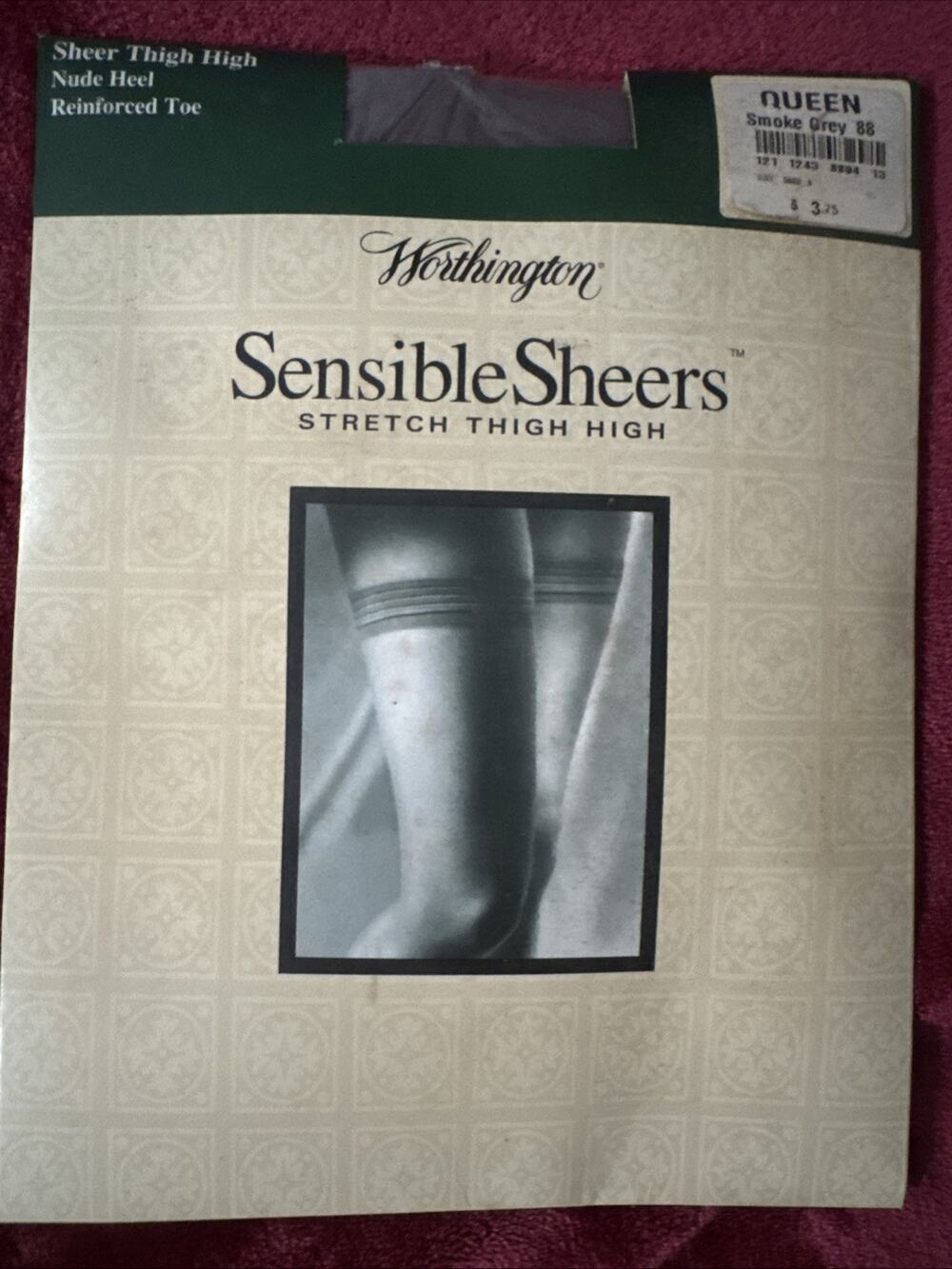 VTG Worthington Sensible Sheers Women Queen Smoke Grey Thigh High Stockings NIP